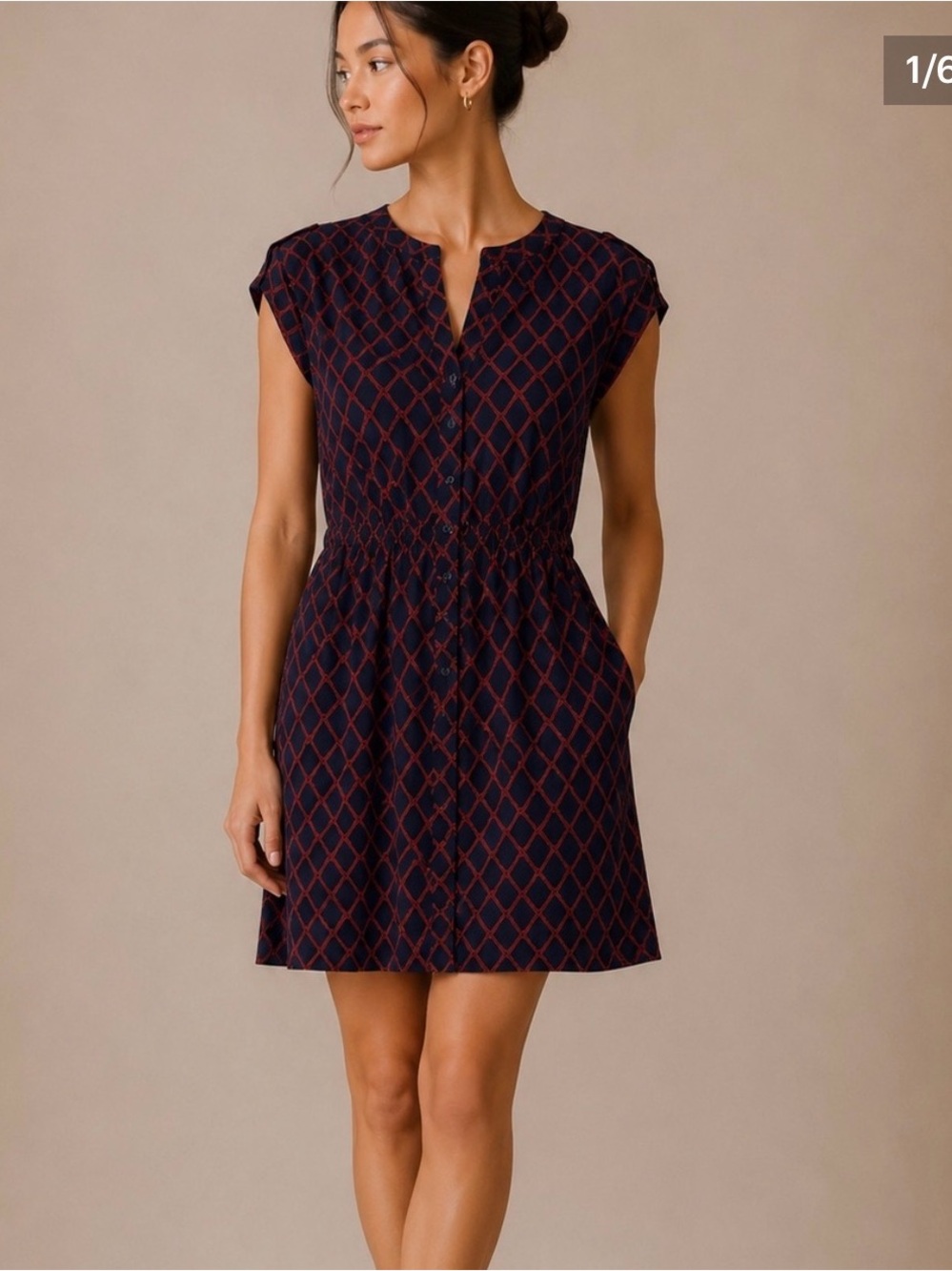 Banana Republic Navy Dress with Rust Diamond Print
